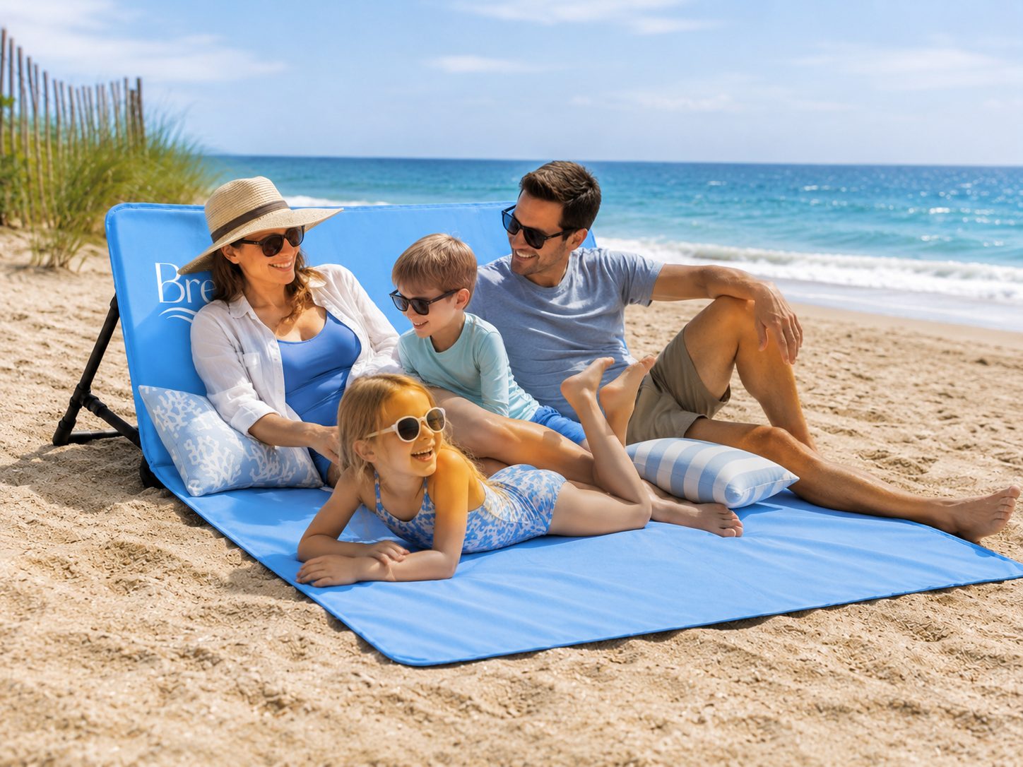 Family relaxing together on the beach