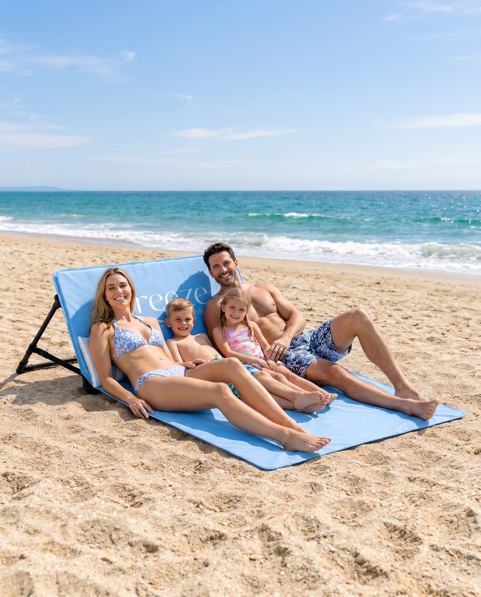 Family relaxing on the 72 inch Breeze BeachBed
